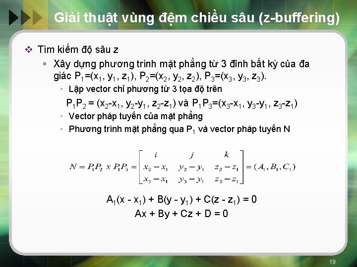 Giải thuật vùng đệm chiều sâu (z-buffering) v Tìm kiếm độ sâu z §