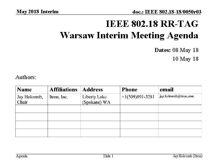 May 2018 Interim doc. : IEEE 802. 18 -18/0050 r 03 IEEE 802. 18