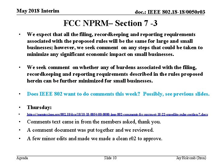 May 2018 Interim doc. : IEEE 802. 18 -18/0050 r 03 FCC NPRM– Section