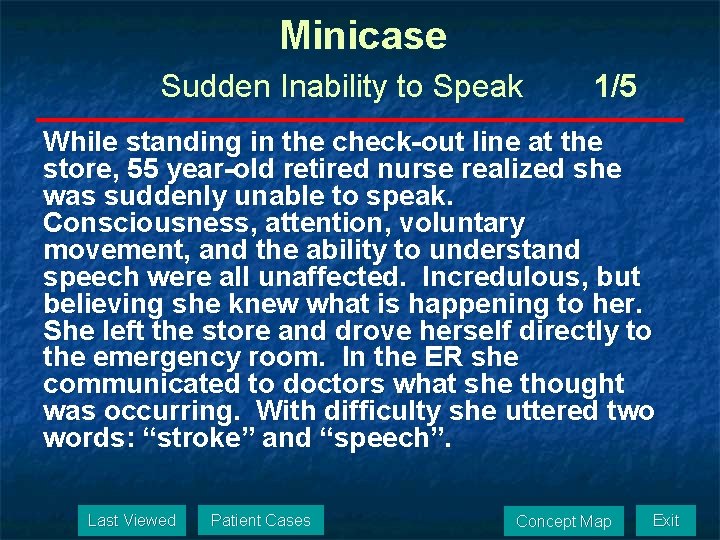 Minicase Sudden Inability to Speak 1/5 While standing in the check-out line at the