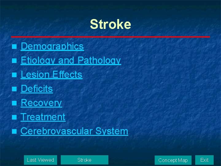 Stroke Demographics n Etiology and Pathology n Lesion Effects n Deficits n Recovery n