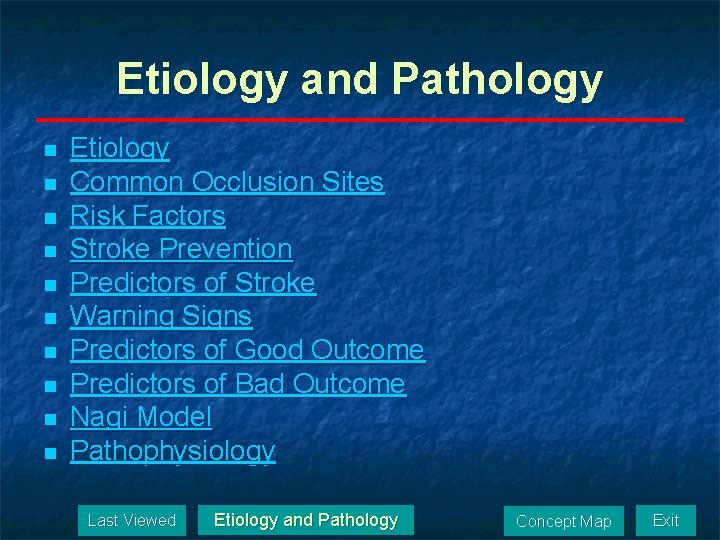 Etiology and Pathology n n n n n Etiology Common Occlusion Sites Risk Factors