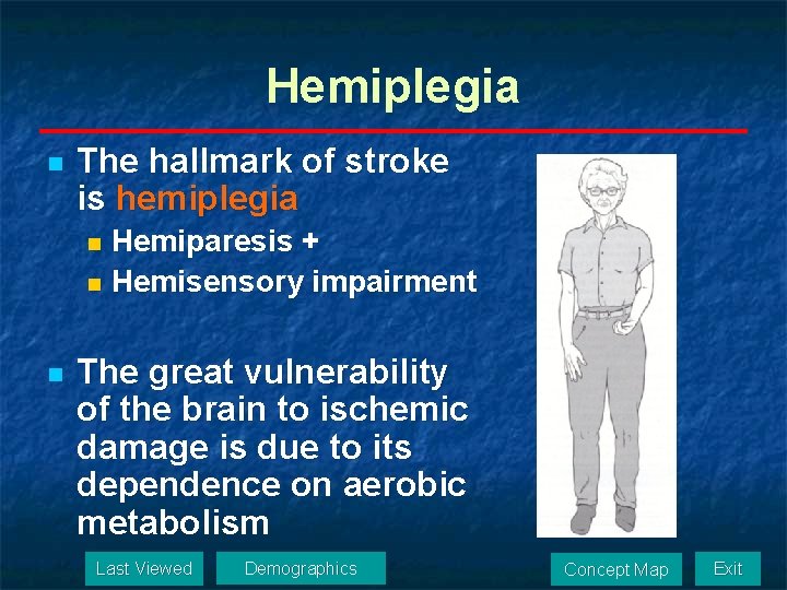 Hemiplegia n The hallmark of stroke is hemiplegia Hemiparesis + n Hemisensory impairment n