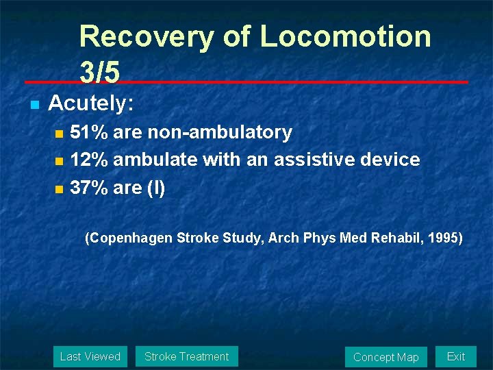 Recovery of Locomotion 3/5 n Acutely: 51% are non-ambulatory n 12% ambulate with an