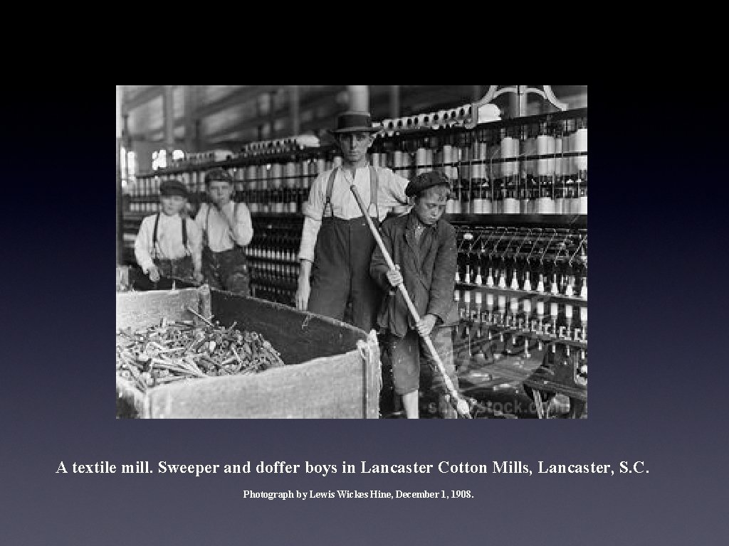 A textile mill. Sweeper and doffer boys in Lancaster Cotton Mills, Lancaster, S. C.