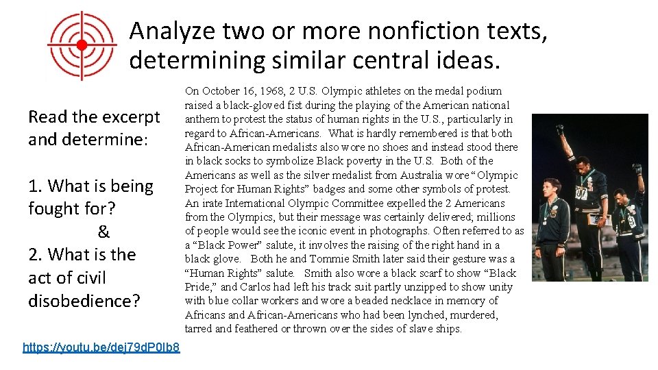 Analyze two or more nonfiction texts, determining similar central ideas. Read the excerpt and Analyze two or more nonfiction texts, determining similar central ideas. Read the excerpt and