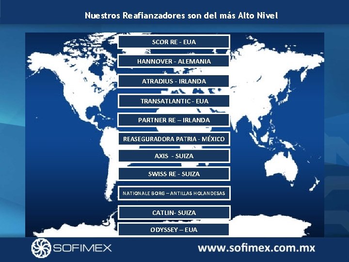 Nuestros Reafianzadores son del más Alto Nivel SCOR RE - EUA HANNOVER - ALEMANIA