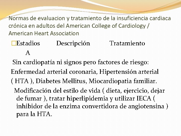 Normas de evaluacion y tratamiento de la insuficiencia cardiaca crónica en adultos del American