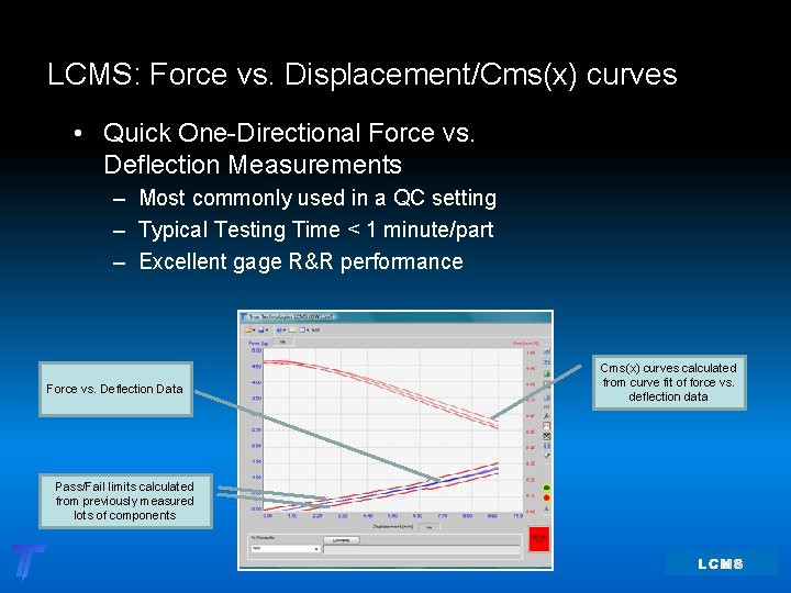 LCMS: Force vs. Displacement/Cms(x) curves • Quick One-Directional Force vs. Deflection Measurements – Most