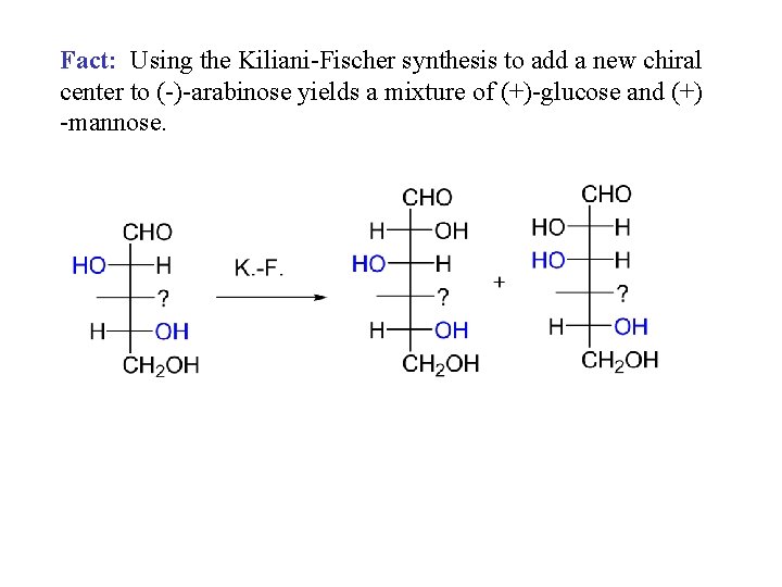 Fact: Using the Kiliani-Fischer synthesis to add a new chiral center to (-)-arabinose yields