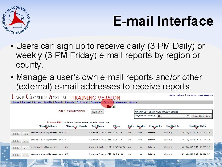 E-mail Interface • Users can sign up to receive daily (3 PM Daily) or