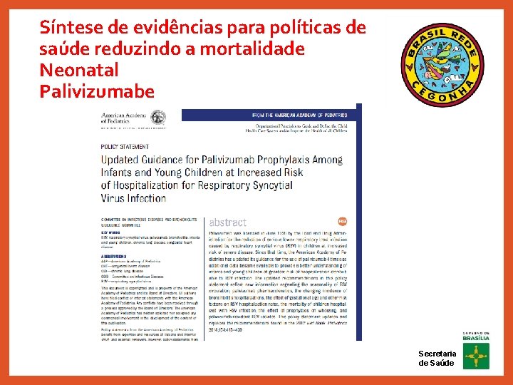 Síntese de evidências para políticas de saúde reduzindo a mortalidade Neonatal Palivizumabe Secretaria de