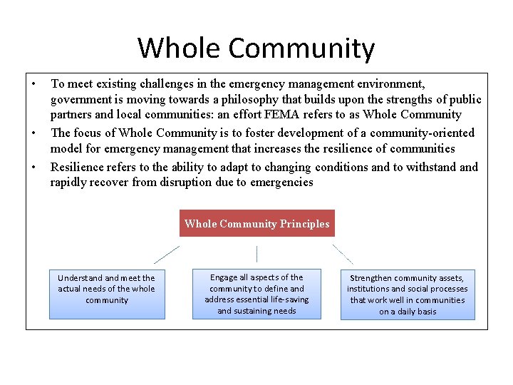 Whole Community • • • To meet existing challenges in the emergency management environment,