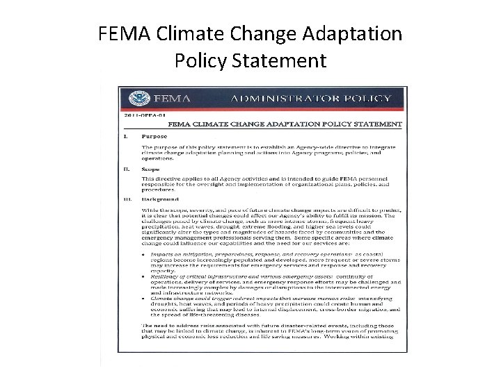 FEMA Climate Change Adaptation Policy Statement 