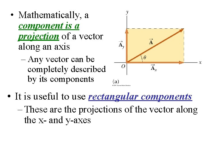  • Mathematically, a component is a projection of a vector along an axis
