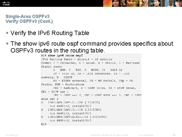 Single-Area OSPFv 3 Verify OSPFv 3 (Cont. ) § Verify the IPv 6 Routing Single-Area OSPFv 3 Verify OSPFv 3 (Cont. ) § Verify the IPv 6 Routing