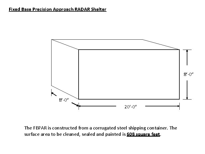 Fixed Base Precision Approach RADAR Shelter 8’-0” 20’-0” The FBPAR is constructed from a