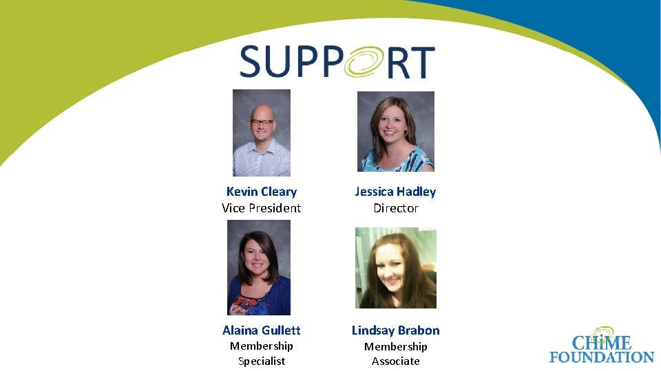 Kevin Cleary Vice President Jessica Hadley Director Alaina Gullett Lindsay Brabon Membership Specialist Membership