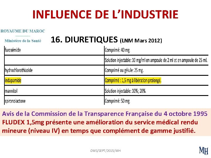 INFLUENCE DE L’INDUSTRIE 16. DIURETIQUES (LNM Mars 2012) Avis de la Commission de la