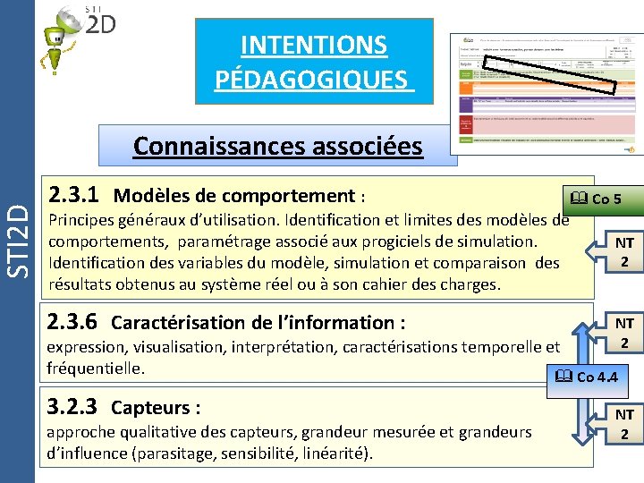 STI 2 D INTENTIONS PÉDAGOGIQUES Connaissances associées 2. 3. 1 Modèles de comportement :