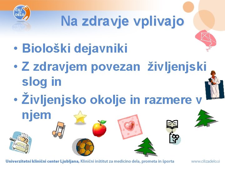 Na zdravje vplivajo • Biološki dejavniki • Z zdravjem povezan življenjski slog in •