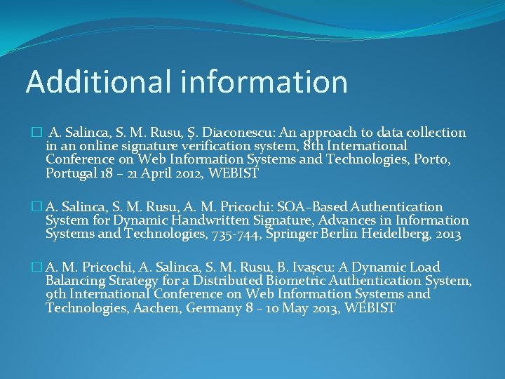 Additional information � A. Salinca, S. M. Rusu, Ș. Diaconescu: An approach to data