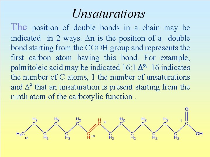 Unsaturations The position of double bonds in a chain may be indicated in 2