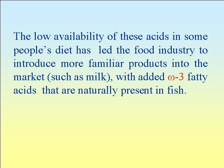 The low availability of these acids in some people’s diet has led the food