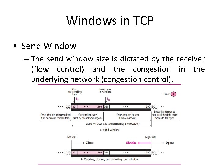 Windows in TCP • Send Window – The send window size is dictated by
