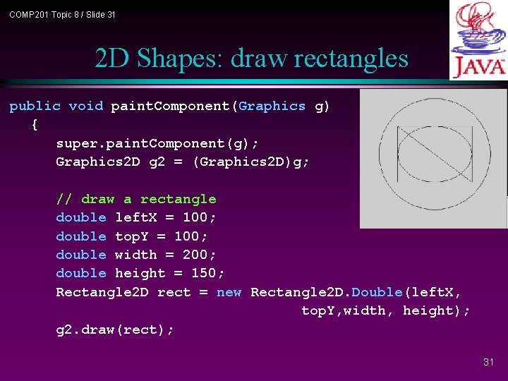 COMP 201 Topic 8 / Slide 31 2 D Shapes: draw rectangles public void COMP 201 Topic 8 / Slide 31 2 D Shapes: draw rectangles public void