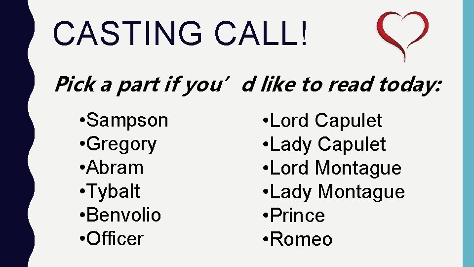 CASTING CALL! Pick a part if you’d like to read today: • Sampson •
