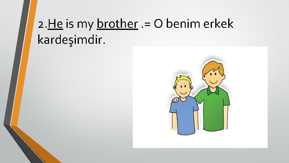 2. He is my brother. = O benim erkek kardeşimdir. 