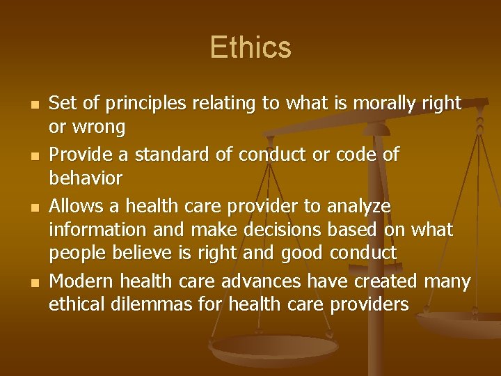 Ethics n n Set of principles relating to what is morally right or wrong