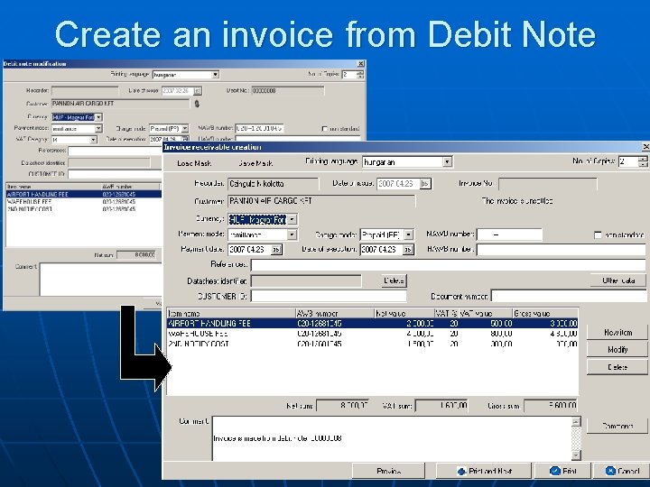 Create an invoice from Debit Note 