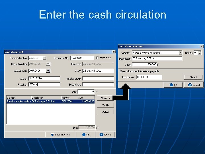 Enter the cash circulation 