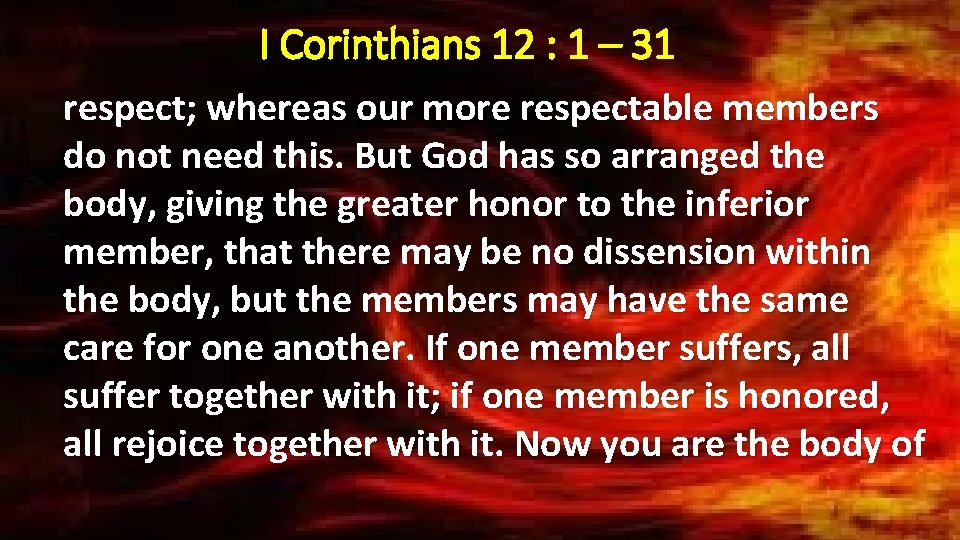 I Corinthians 12 : 1 – 31 respect; whereas our more respectable members do