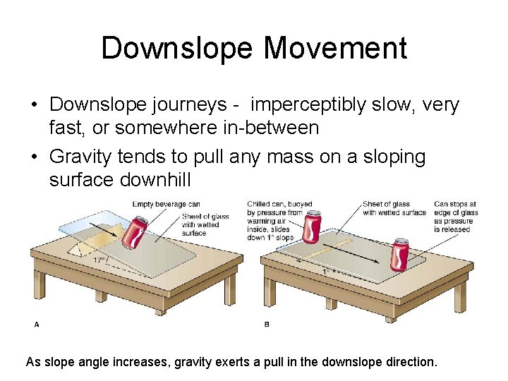 Downslope Movement • Downslope journeys - imperceptibly slow, very fast, or somewhere in-between •