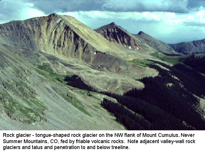 Rock glacier - tongue-shaped rock glacier on the NW flank of Mount Cumulus, Never