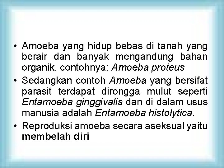  • Amoeba yang hidup bebas di tanah yang berair dan banyak mengandung bahan