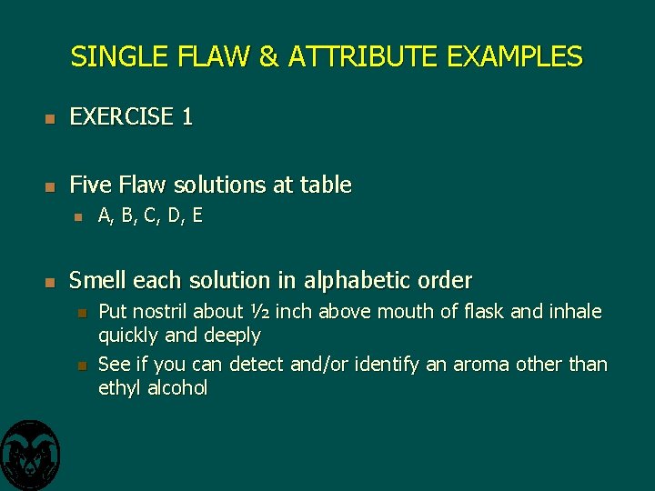SINGLE FLAW & ATTRIBUTE EXAMPLES n EXERCISE 1 n Five Flaw solutions at table