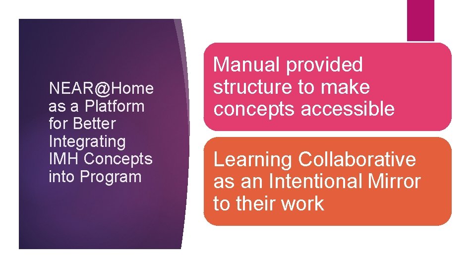 NEAR@Home as a Platform for Better Integrating IMH Concepts into Program Manual provided structure NEAR@Home as a Platform for Better Integrating IMH Concepts into Program Manual provided structure