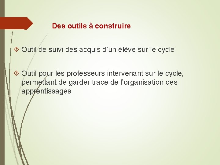 Des outils à construire Outil de suivi des acquis d’un élève sur le cycle