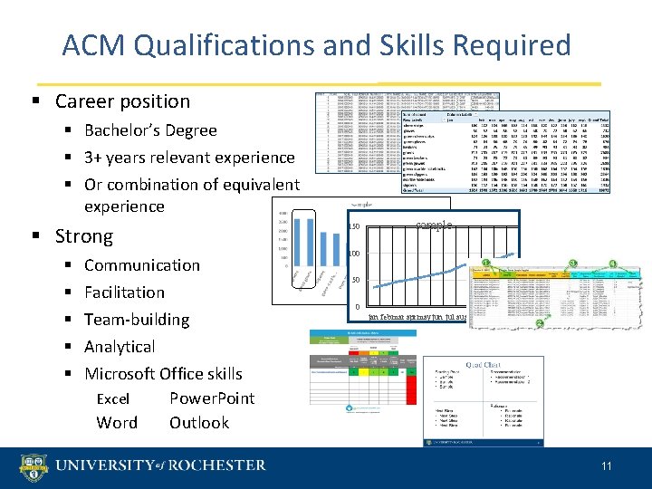 ACM Qualifications and Skills Required § Career position § Bachelor’s Degree § 3+ years