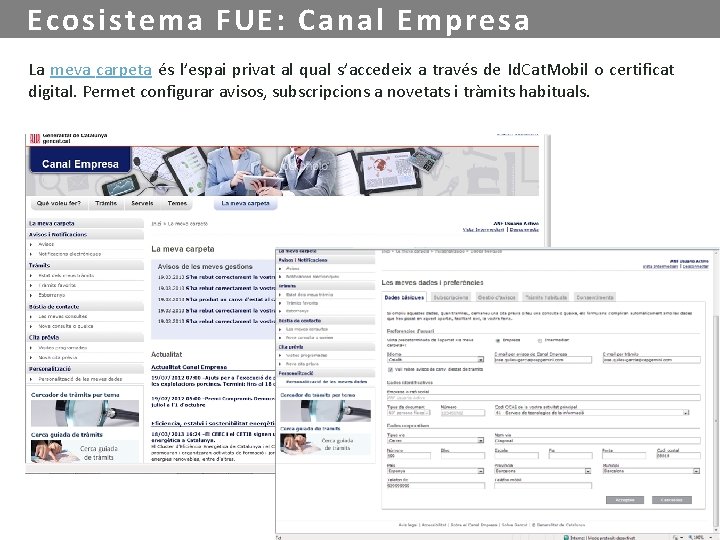 Ecosistema FUE: Canal Empresa La meva carpeta és l’espai privat al qual s’accedeix a