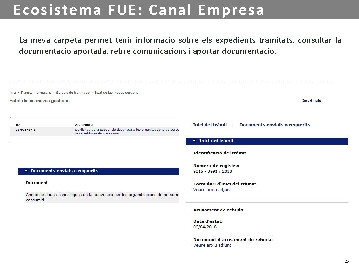 Ecosistema FUE: Canal Empresa La meva carpeta permet tenir informació sobre els expedients tramitats,