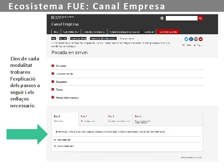 Ecosistema FUE: Canal Empresa Dins de cada modalitat trobareu l’explicació dels passos a seguir