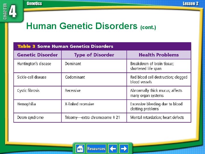 4. 2 Understanding Inheritance Human Genetic Disorders (cont. ) 