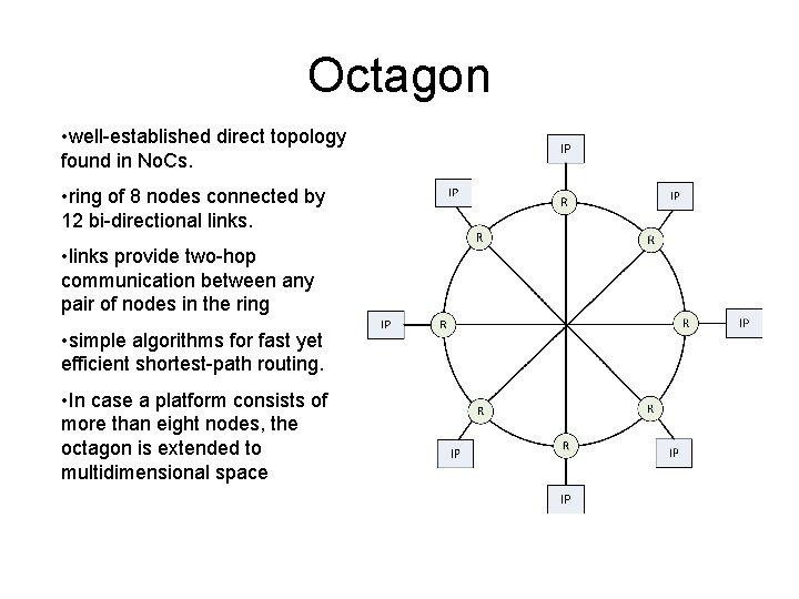 Octagon • well-established direct topology found in No. Cs. • ring of 8 nodes Octagon • well-established direct topology found in No. Cs. • ring of 8 nodes