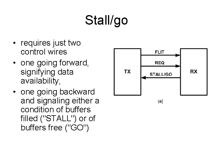 Stall/go • requires just two control wires • one going forward, signifying data availability, Stall/go • requires just two control wires • one going forward, signifying data availability,