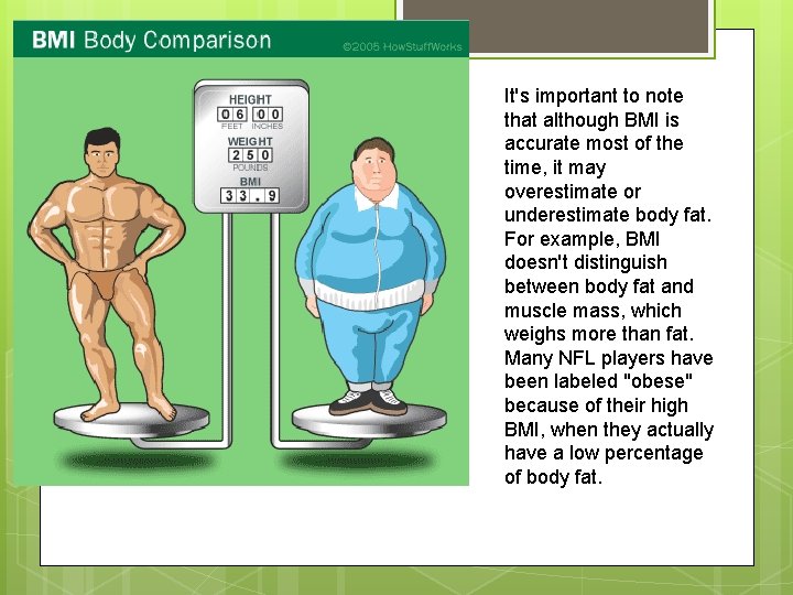 It's important to note that although BMI is accurate most of the time, it